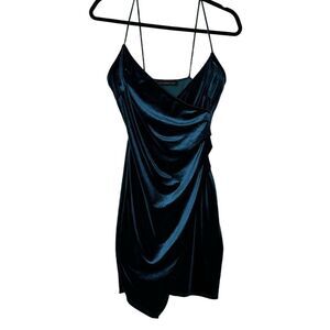 The Vintage Shop Dress Women Small Blue Bodycon Velvet Mini Stretch Holiday